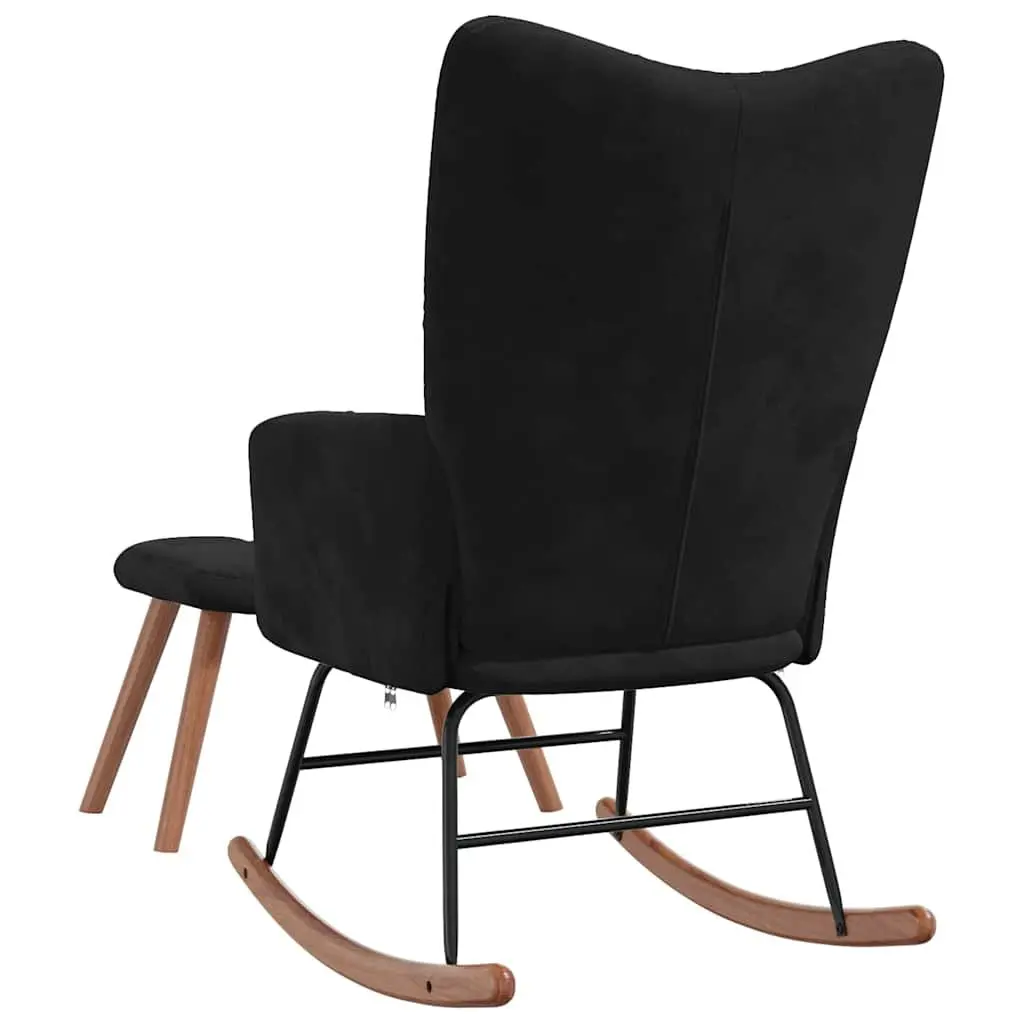 Black Velvet Rocking Chair with Stool