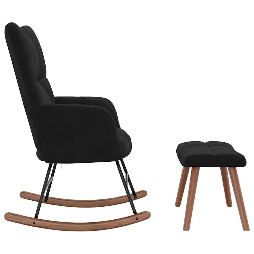 Black Velvet Rocking Chair with Stool