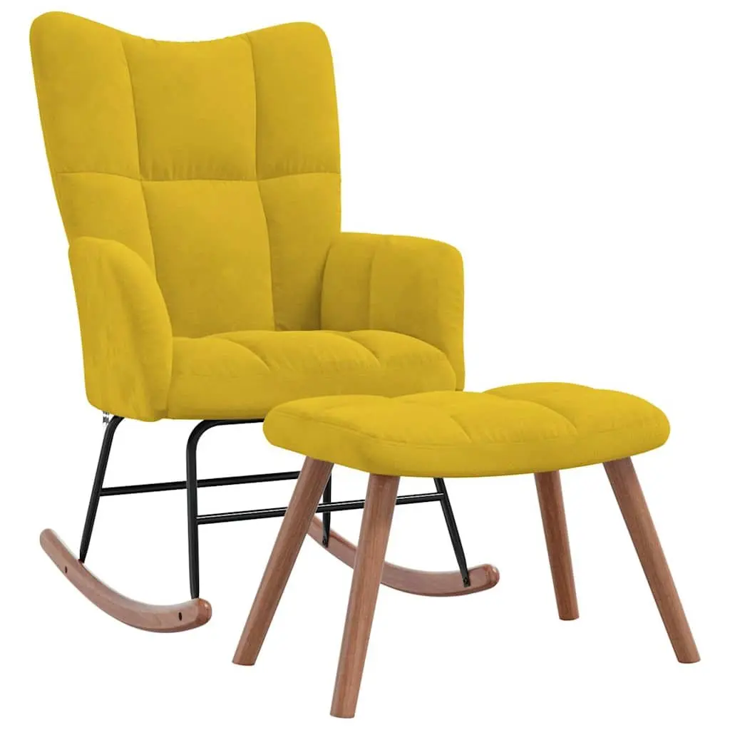 Yellow Velvet Rocking Chair and Stool Set