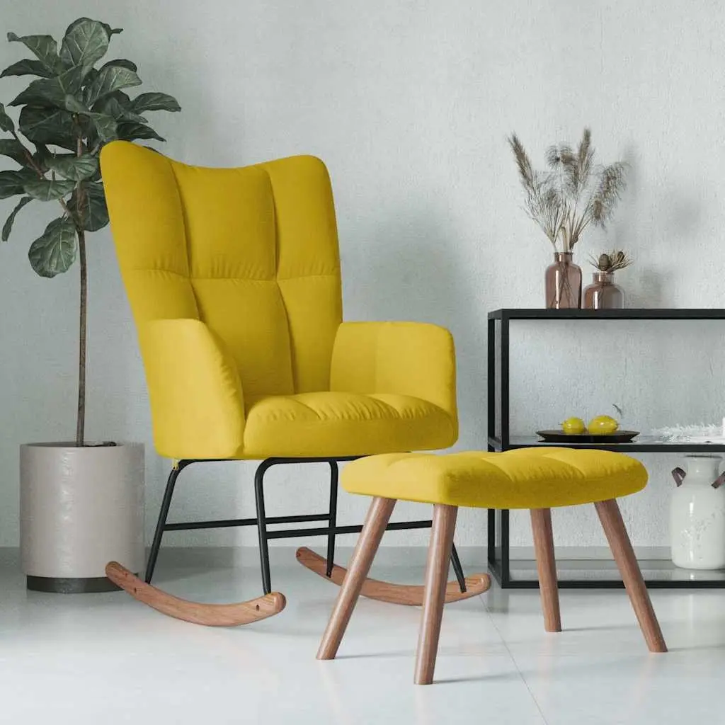 Yellow Velvet Rocking Chair and Stool Set