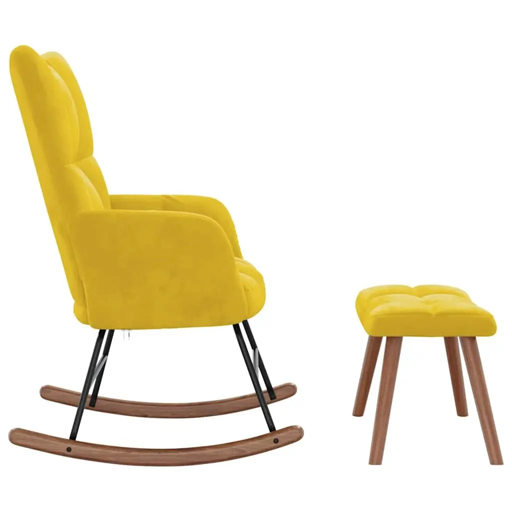 Yellow Velvet Rocking Chair and Stool Set