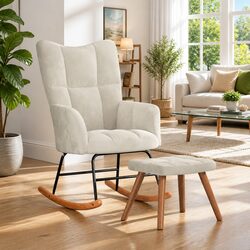 Velvet Upholstered Rocking Chair with Matching Footstool