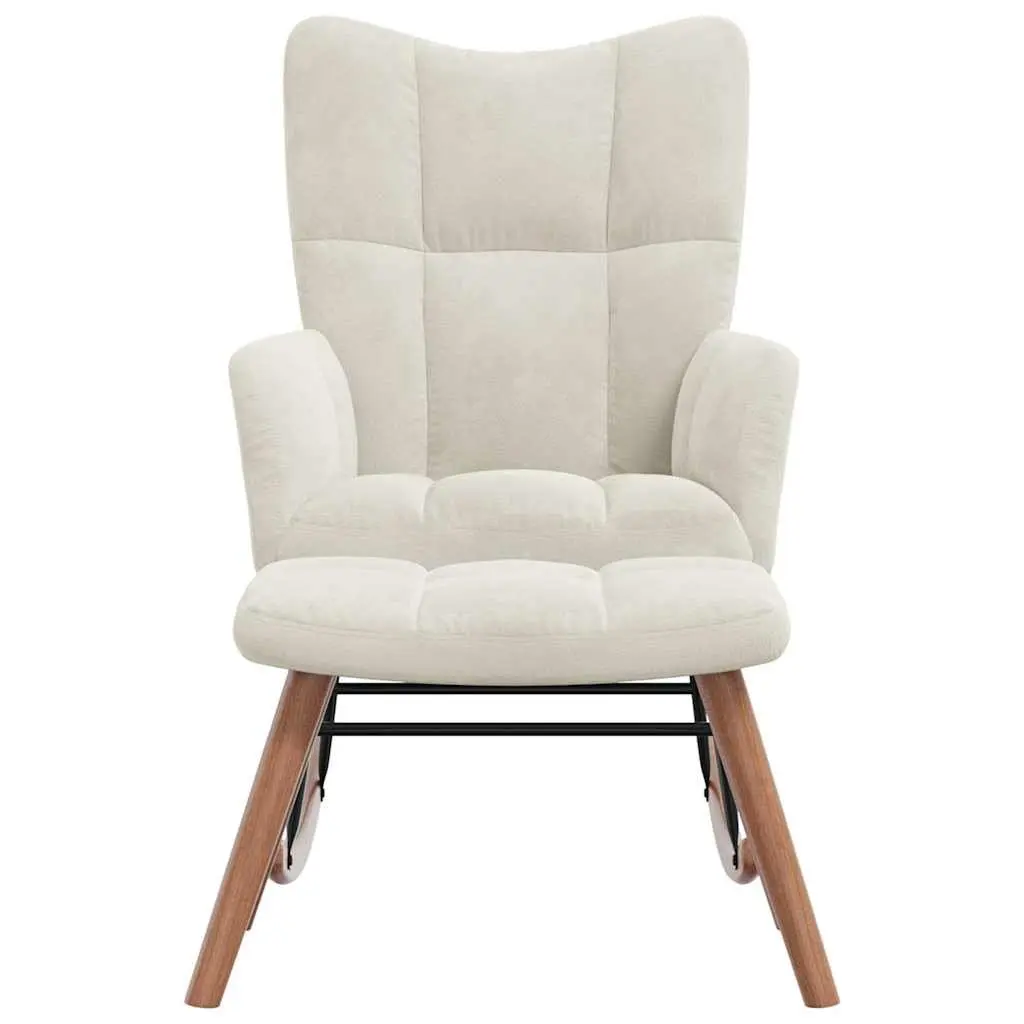Rocking Chair with Stool Cream White Velvet Armchair