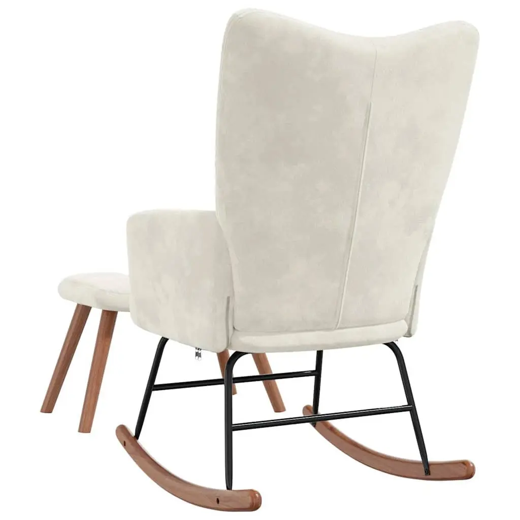 Rocking Chair with Stool Cream White Velvet Armchair