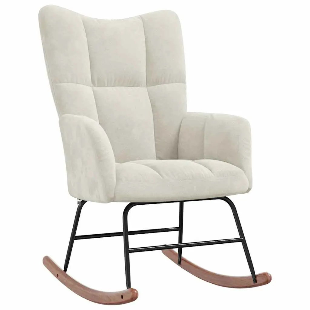 Rocking Chair with Stool Cream White Velvet Armchair