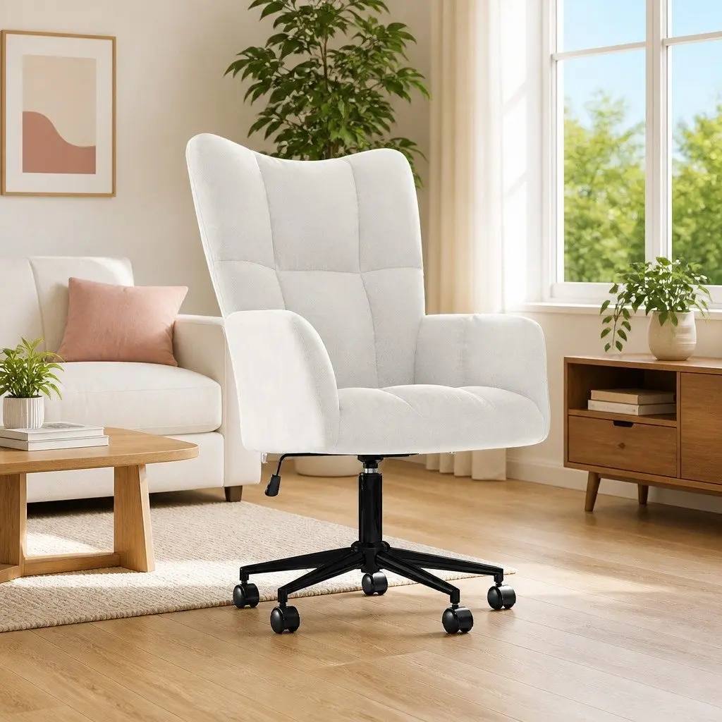 Cream Velvet Swivel Chair with Height Control