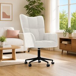 Cream Velvet Upholstered Swivel Armchair with Gas Lift