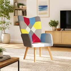 Chic Multicolour Patchwork Lounge Armchair