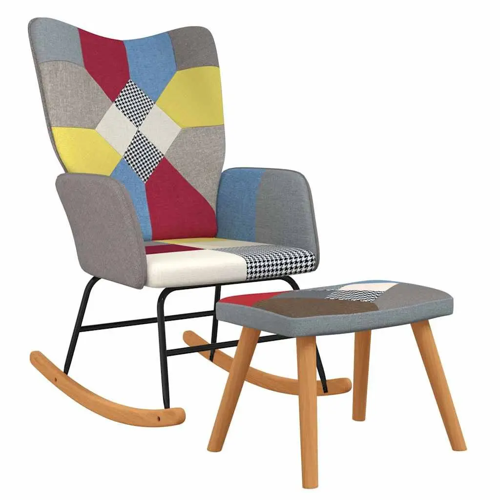 Patchwork Multicolour Rocking Chair with Matching Stool