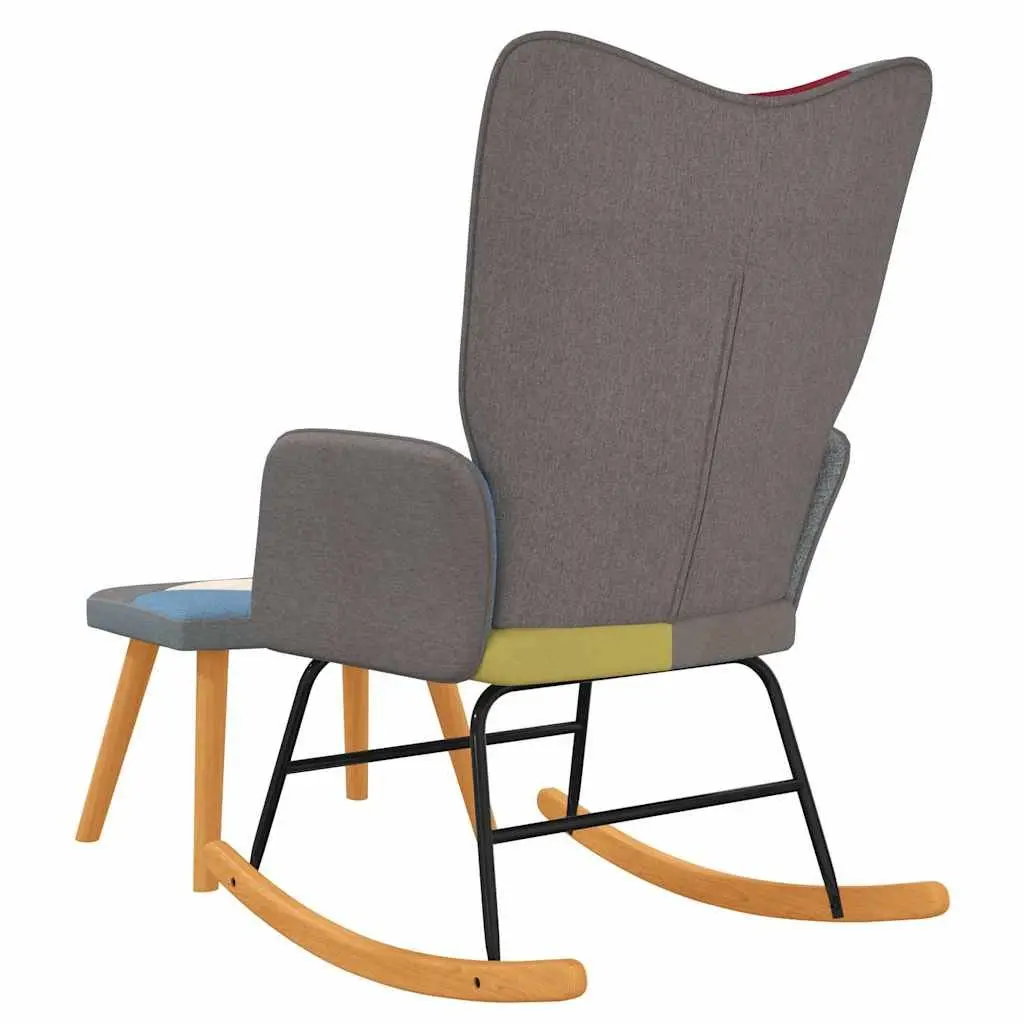 Patchwork Multicolour Rocking Chair with Matching Stool
