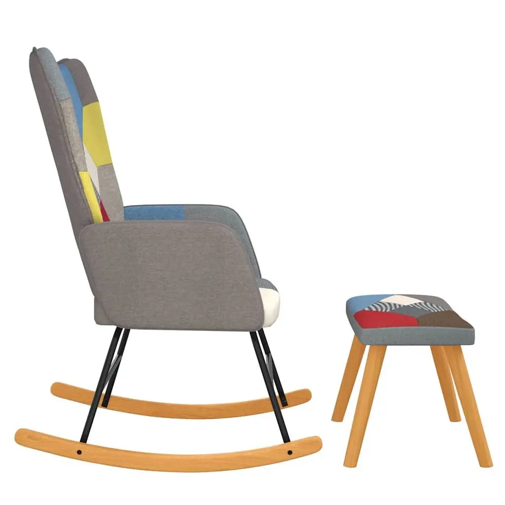 Patchwork Multicolour Rocking Chair with Matching Stool