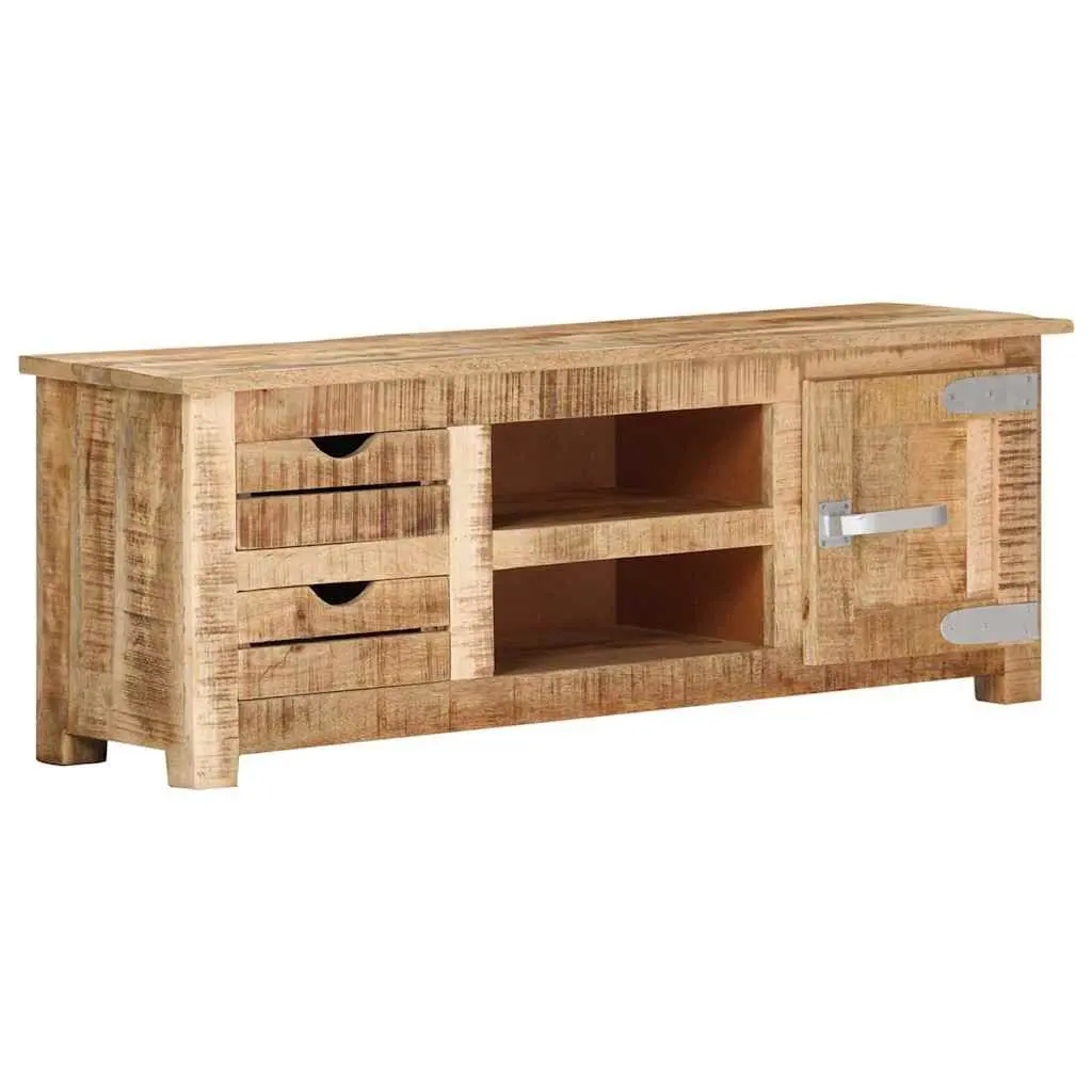TV Cabinet 110x30x40 cm Rough Mango Wood Sideboard with Drawers Compartments
