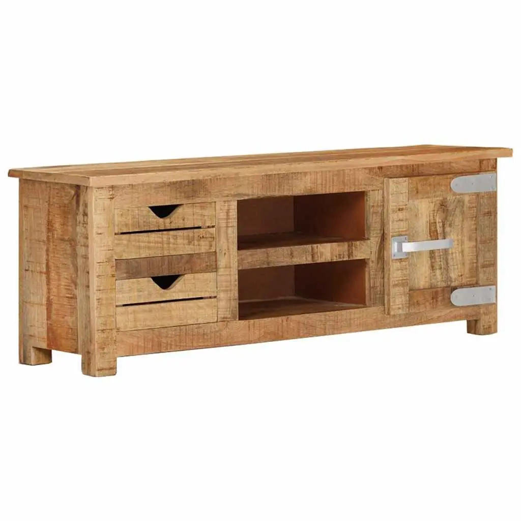 TV Cabinet 110x30x40 cm Rough Mango Wood Sideboard with Drawers Compartments