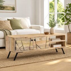 Solid Mango Wood TV Cabinet 110x30x40 cm Beige