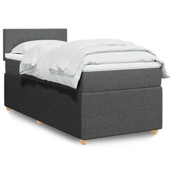 Box Spring Bed with Pocket Spring Mattress LED Lights King Single Grey Fabric