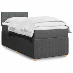 Box Spring Bed with Pocket Mattress LED Lights King Single Grey Fabric Frame