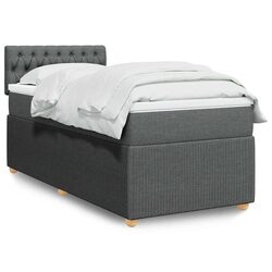 Box Spring Bed with Pocket Spring Mattress LED Lights King Single Grey Fabric