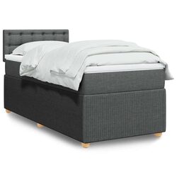 Box Spring Bed with Pocket Mattress LED Lights King Single Grey Fabric