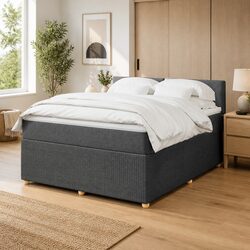 Double Box Spring Bed with Pocket Mattress and LED Lights