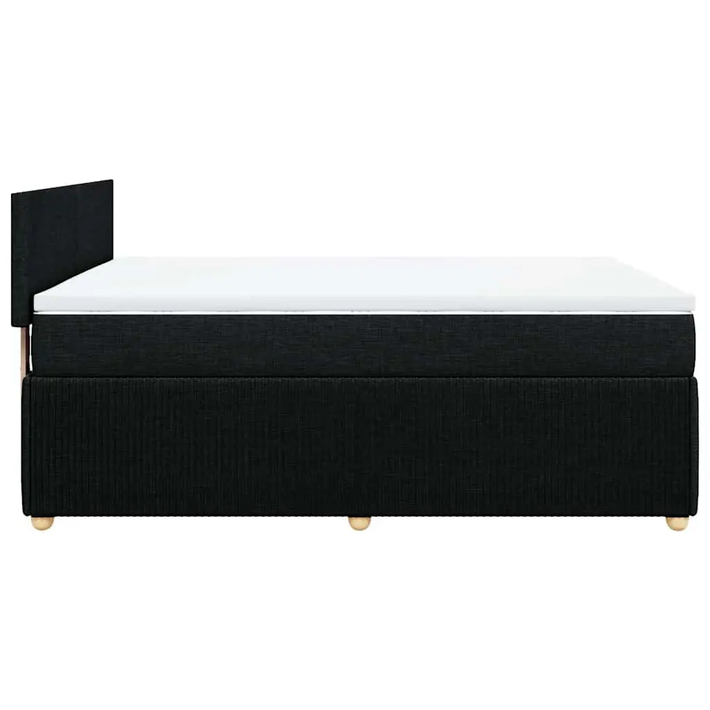 Double Box Spring Bed Black Fabric Double Size with Mattress and Mattress Topper LED Lights