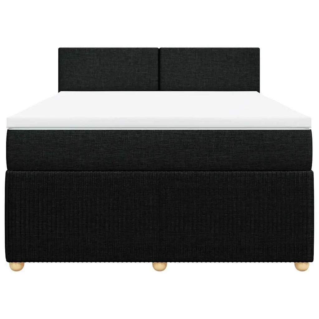 Double Box Spring Bed Black Fabric Double Size with Mattress and Mattress Topper LED Lights