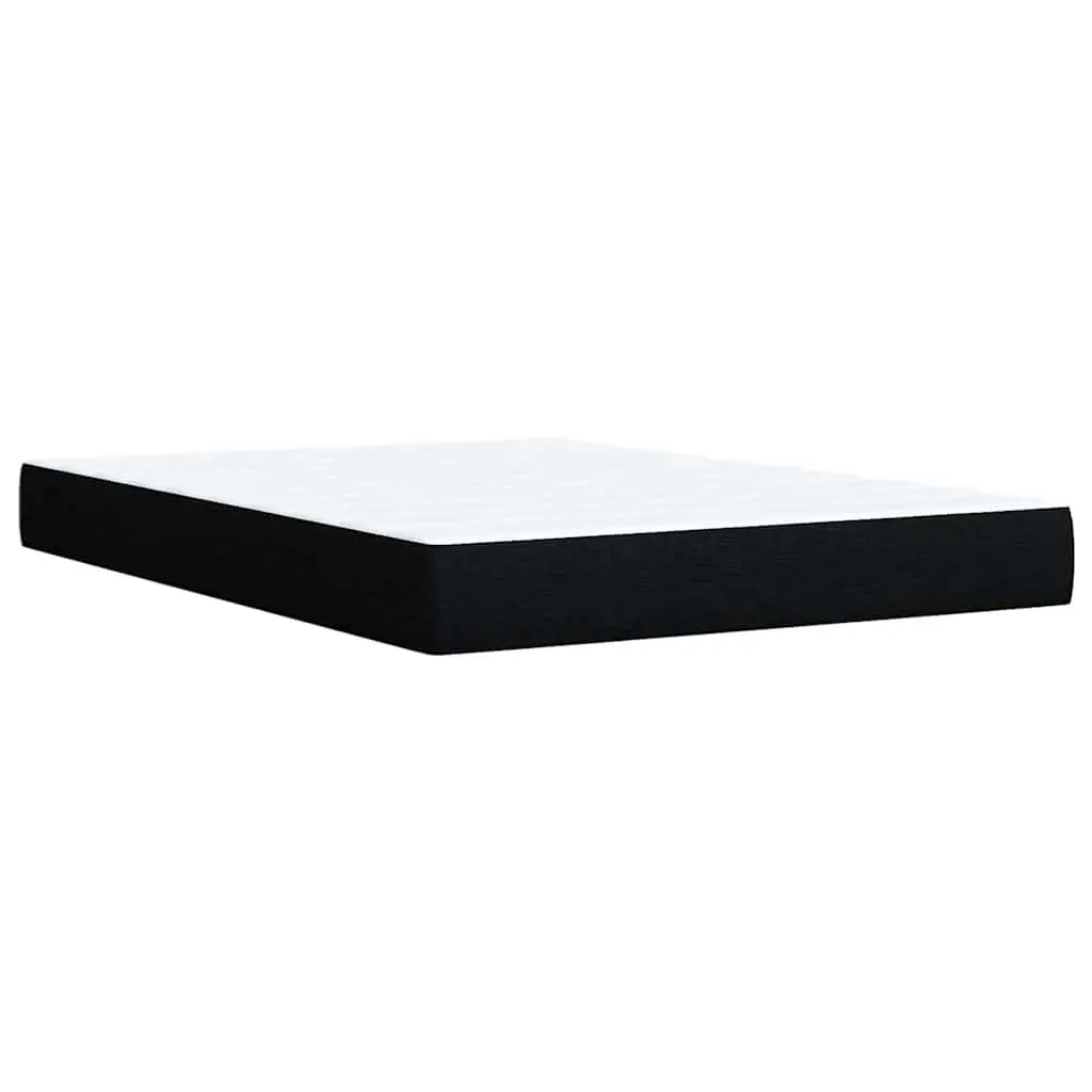 Double Box Spring Bed Black Fabric Double Size with Mattress and Mattress Topper LED Lights