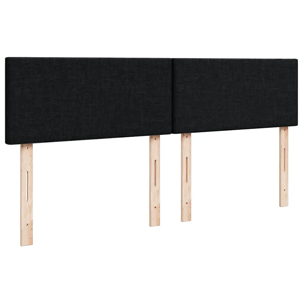 Double Box Spring Bed Black Fabric Double Size with Mattress and Mattress Topper LED Lights