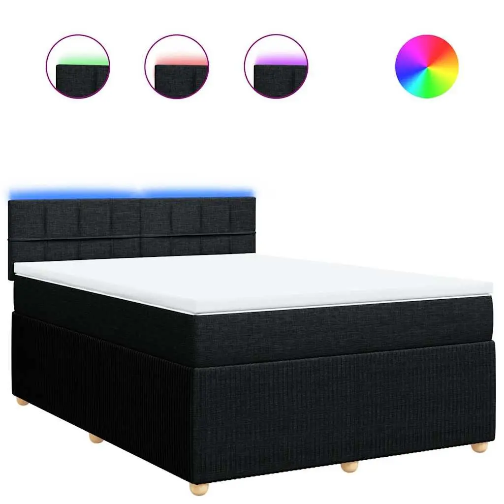 Box Spring Bed Pocket Mattress LED Lights Double Fabric Dark Grey