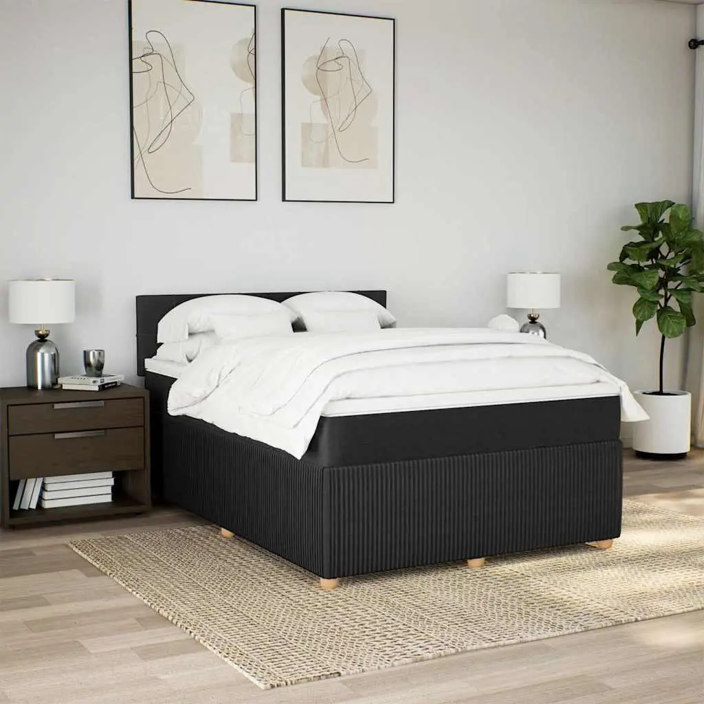 Box Spring Bed Pocket Mattress LED Lights Double Fabric Dark Grey
