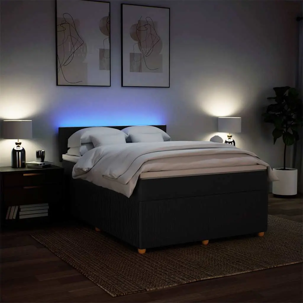 Box Spring Bed Pocket Mattress LED Lights Double Fabric Dark Grey