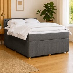 Double Box Spring Bed with Pocket Mattress in Light Grey