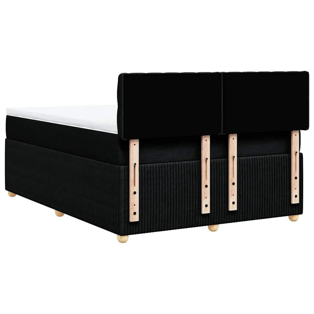 Double Box Spring Bed Black Fabric Frame Double Pocket Spring Mattress with LED Lights