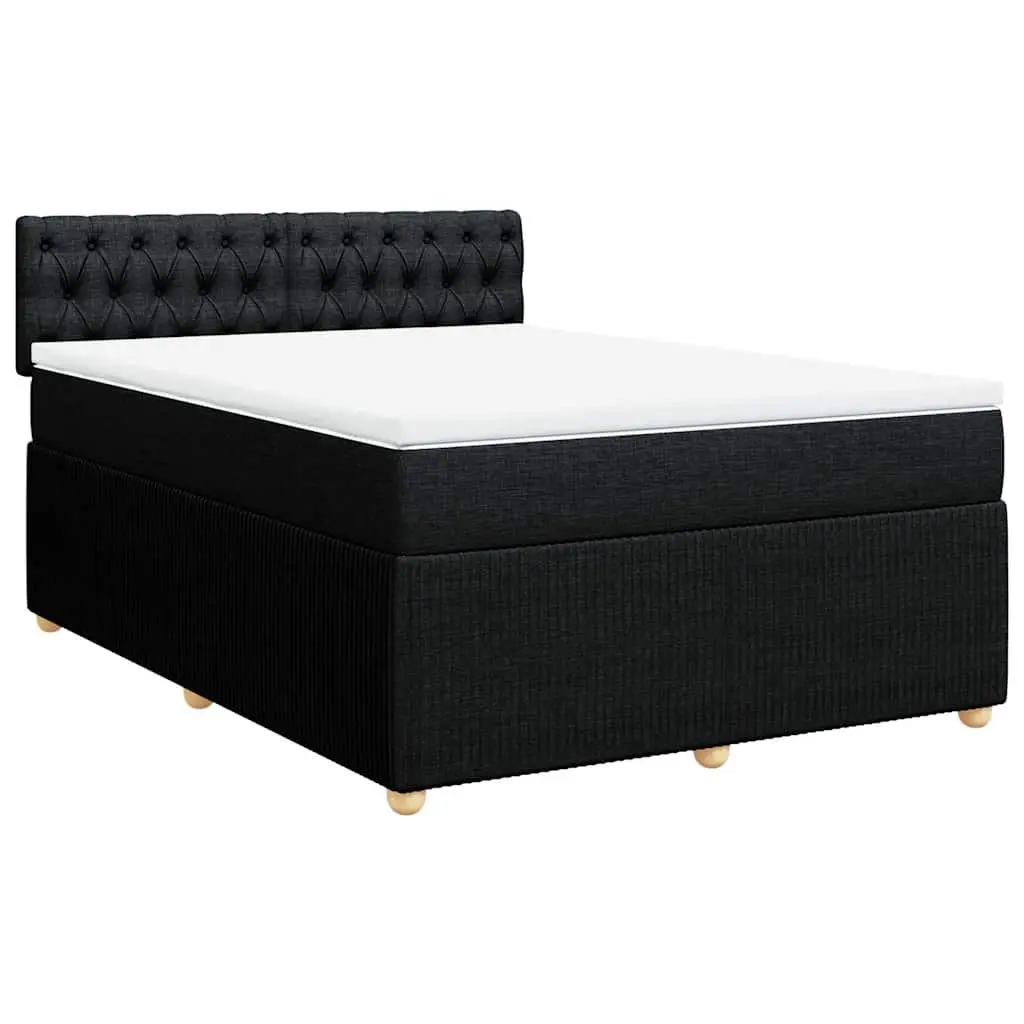 Double Box Spring Bed Black Fabric Frame Double Pocket Spring Mattress with LED Lights