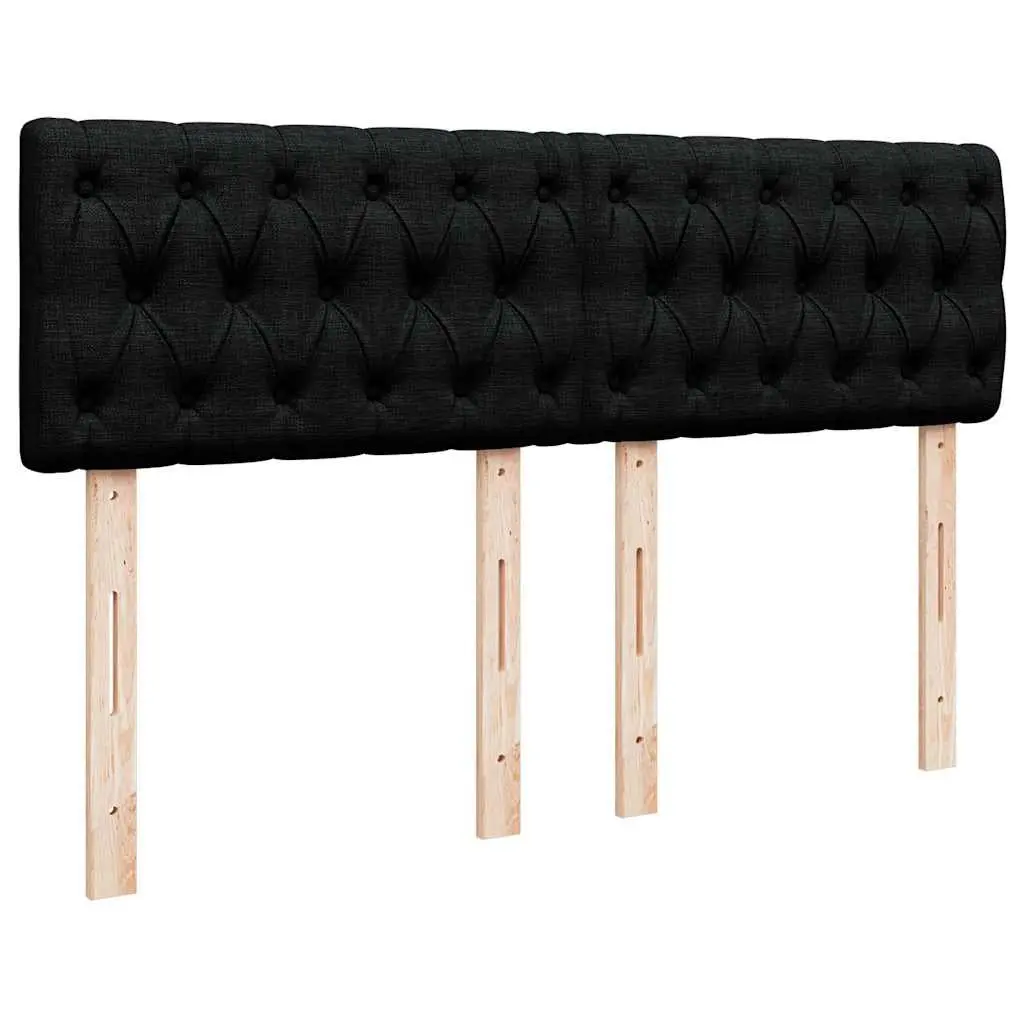 Double Box Spring Bed Black Fabric Frame Double Pocket Spring Mattress with LED Lights