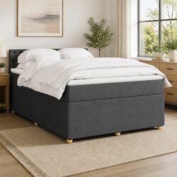 Grey Fabric Double Box Spring Bed with LED Pocket Mattress