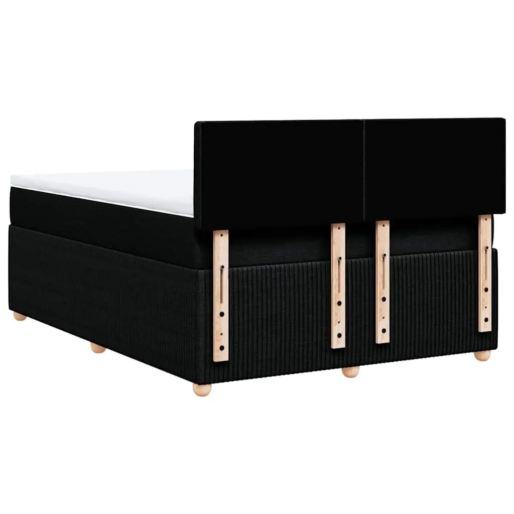 Double Box Spring Bed with Mattress Black Fabric LED Lights Double Size Polyester Fabric