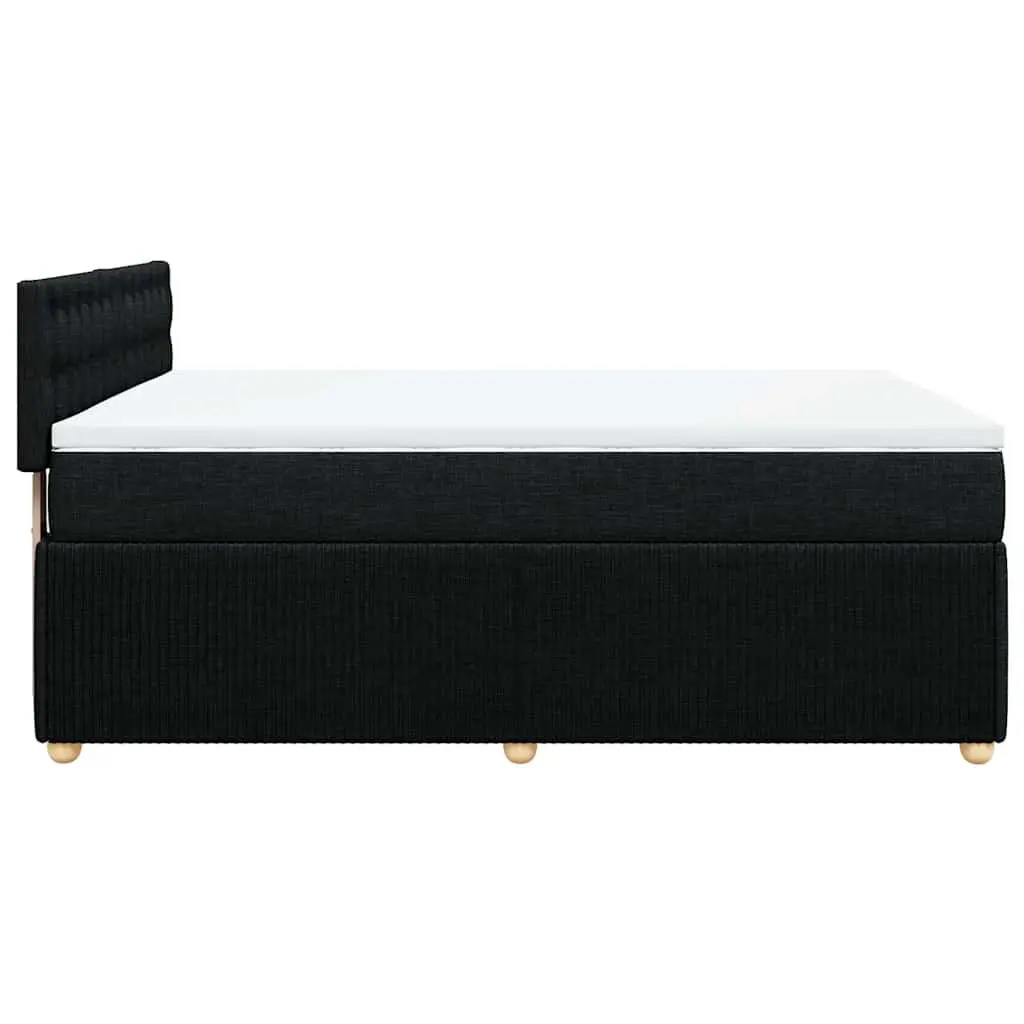 Double Box Spring Bed with Mattress Black Fabric LED Lights Double Size Polyester Fabric