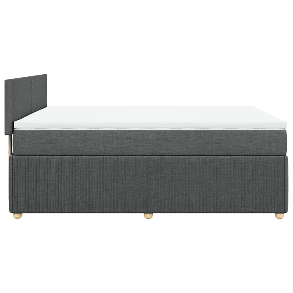 Queen Box Spring Bed Dark Grey Fabric Frame with Pocket Spring Mattress and LED Lights