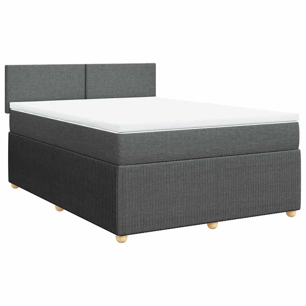 Queen Box Spring Bed Dark Grey Fabric Frame with Pocket Spring Mattress and LED Lights