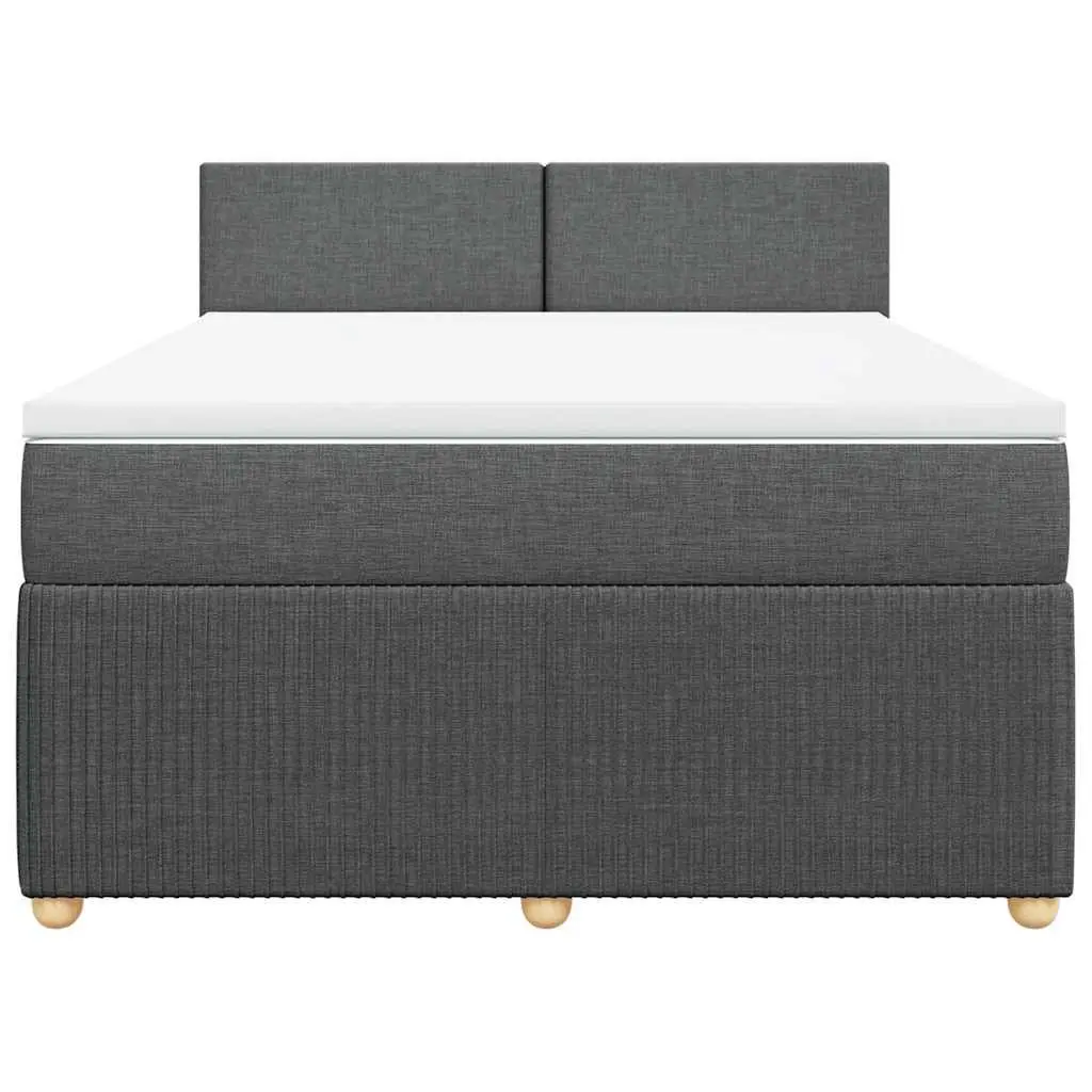 Queen Box Spring Bed Dark Grey Fabric Frame with Pocket Spring Mattress and LED Lights