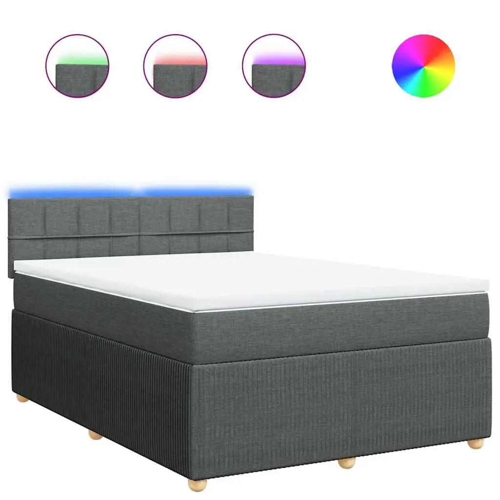 Queen Box Spring Bed Grey Fabric Pocket Spring Mattress with LED Lights