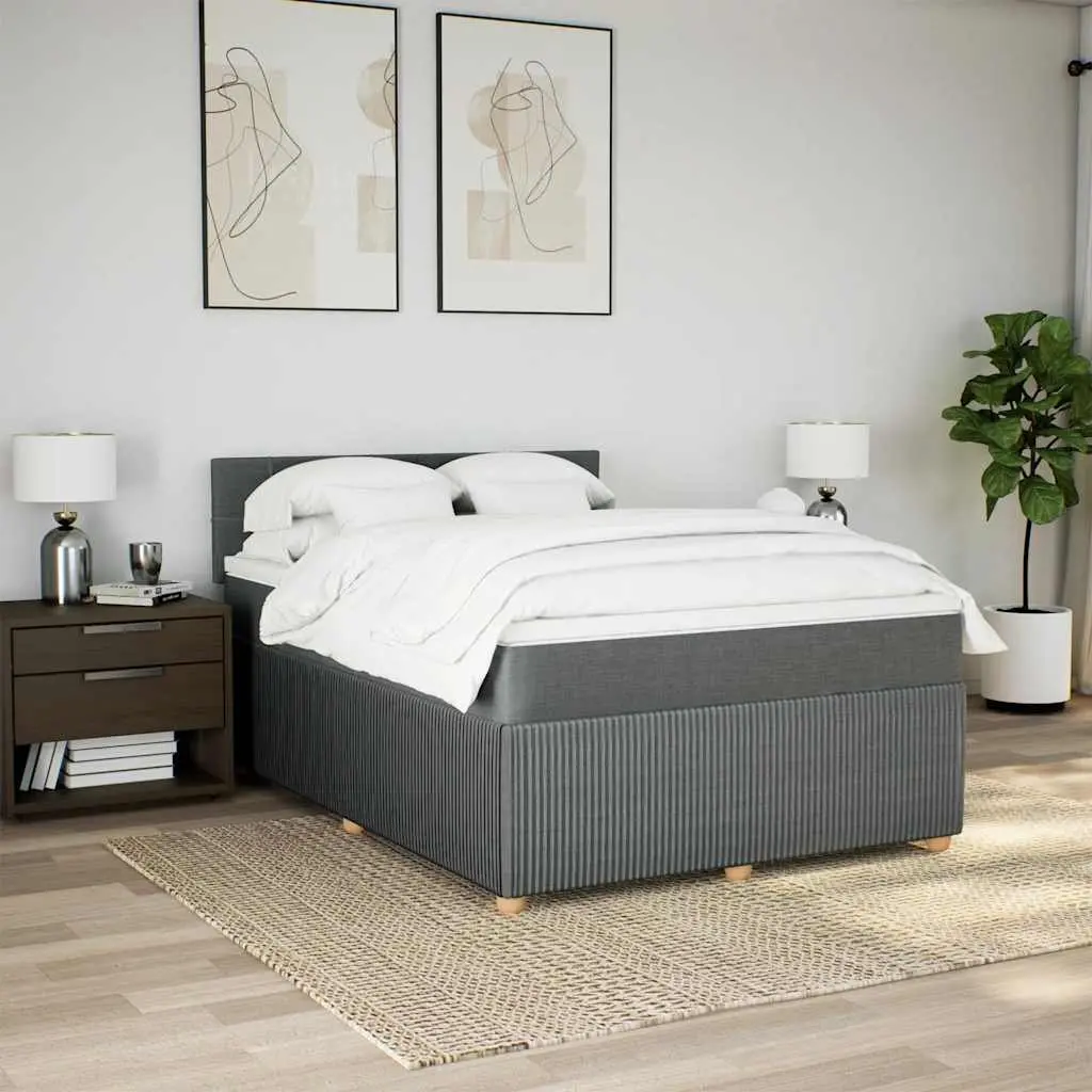 Queen Box Spring Bed Grey Fabric Pocket Spring Mattress with LED Lights