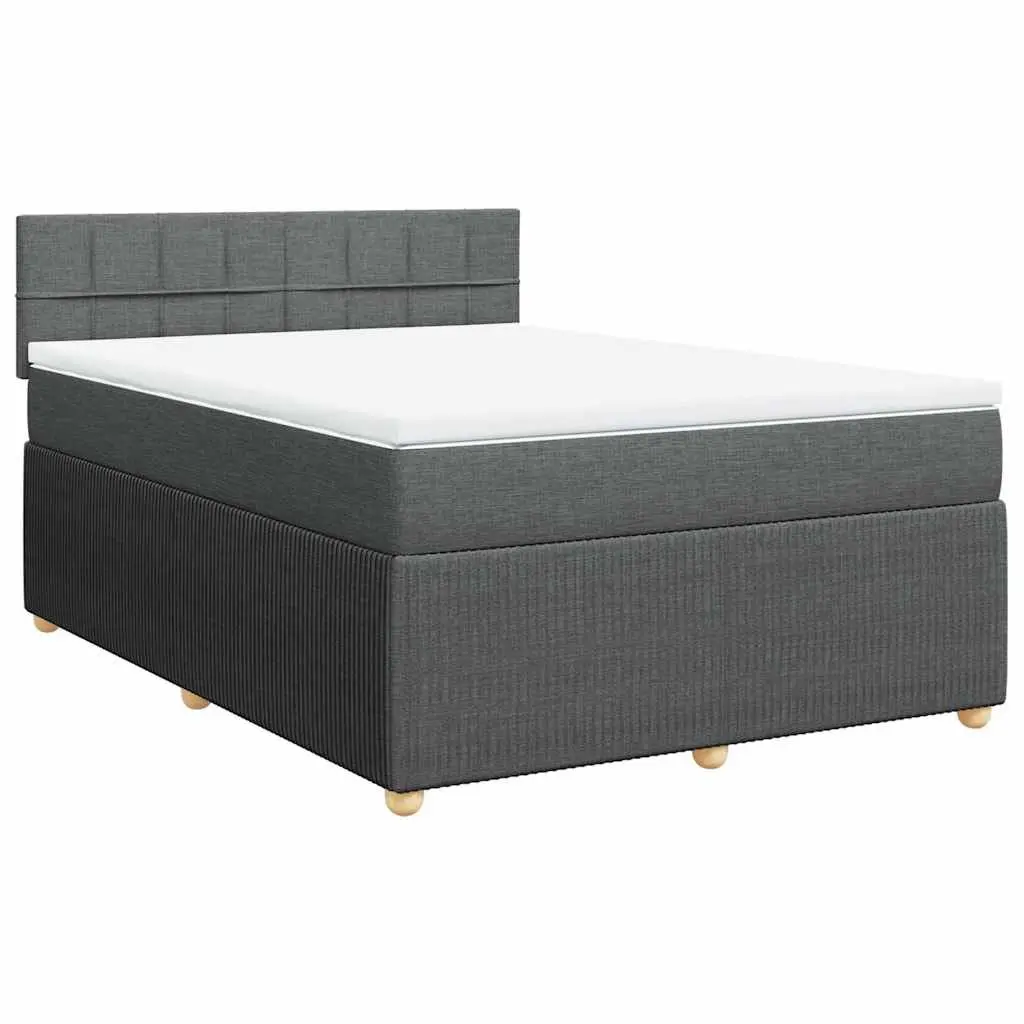 Queen Box Spring Bed Grey Fabric Pocket Spring Mattress with LED Lights