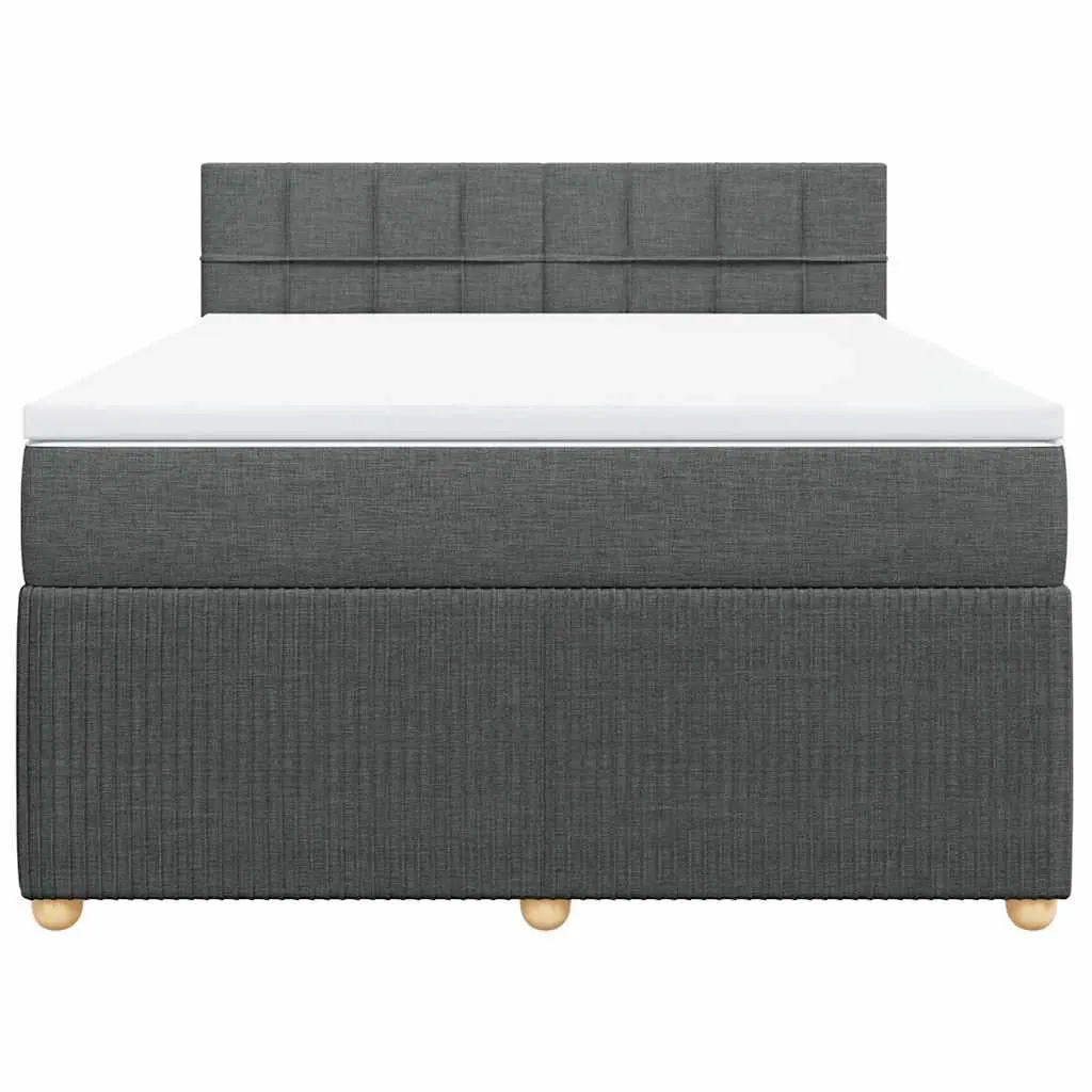 Queen Box Spring Bed Grey Fabric Pocket Spring Mattress with LED Lights