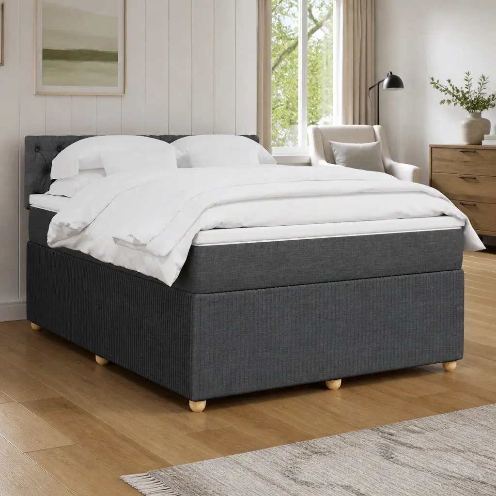 Queen Box Spring Bed Grey Fabric Pocket Spring Mattress with Adjustable LED Lights