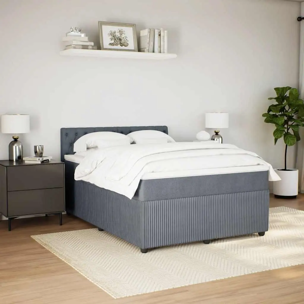 Queen Box Spring Bed Grey Fabric Pocket Spring Mattress with Adjustable LED Lights