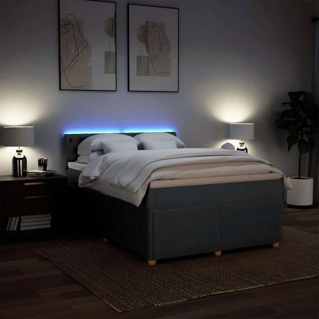 Queen Box Spring Bed Grey Fabric Pocket Spring Mattress with Adjustable LED Lights