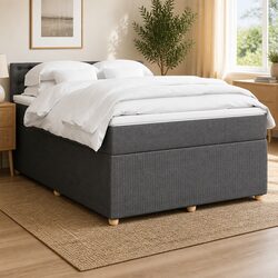 Light Grey Queen Box Spring Bed with Pocket Spring Mattress