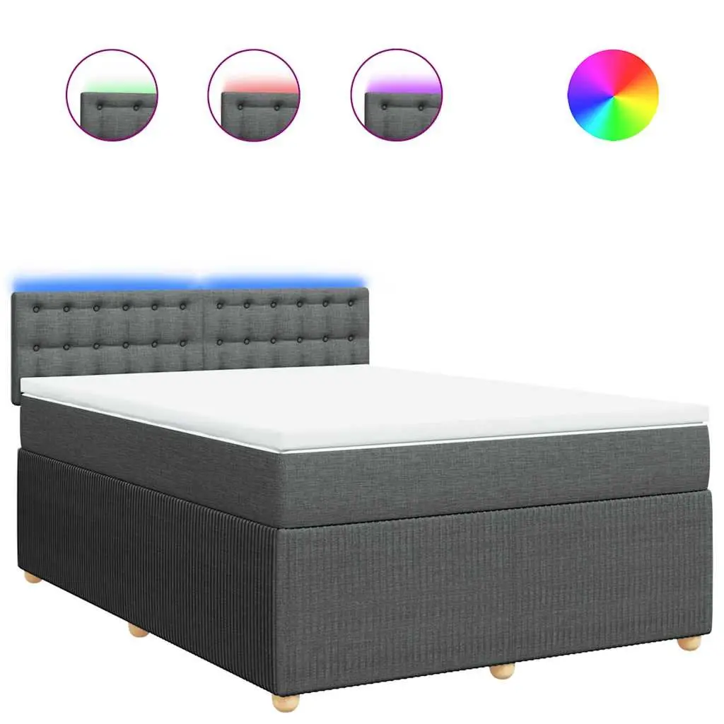 Queen Box Spring Bed Light Grey Fabric Frame Pocket Spring Mattress with LED Light
