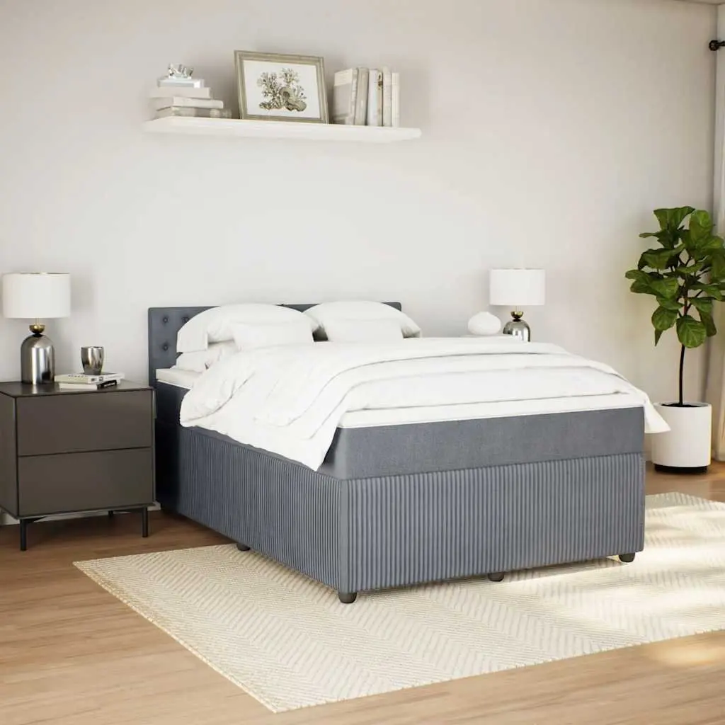 Queen Box Spring Bed Light Grey Fabric Frame Pocket Spring Mattress with LED Light